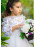 Off Shoulder White 3D Flowers Appliques Flower Girl Dress